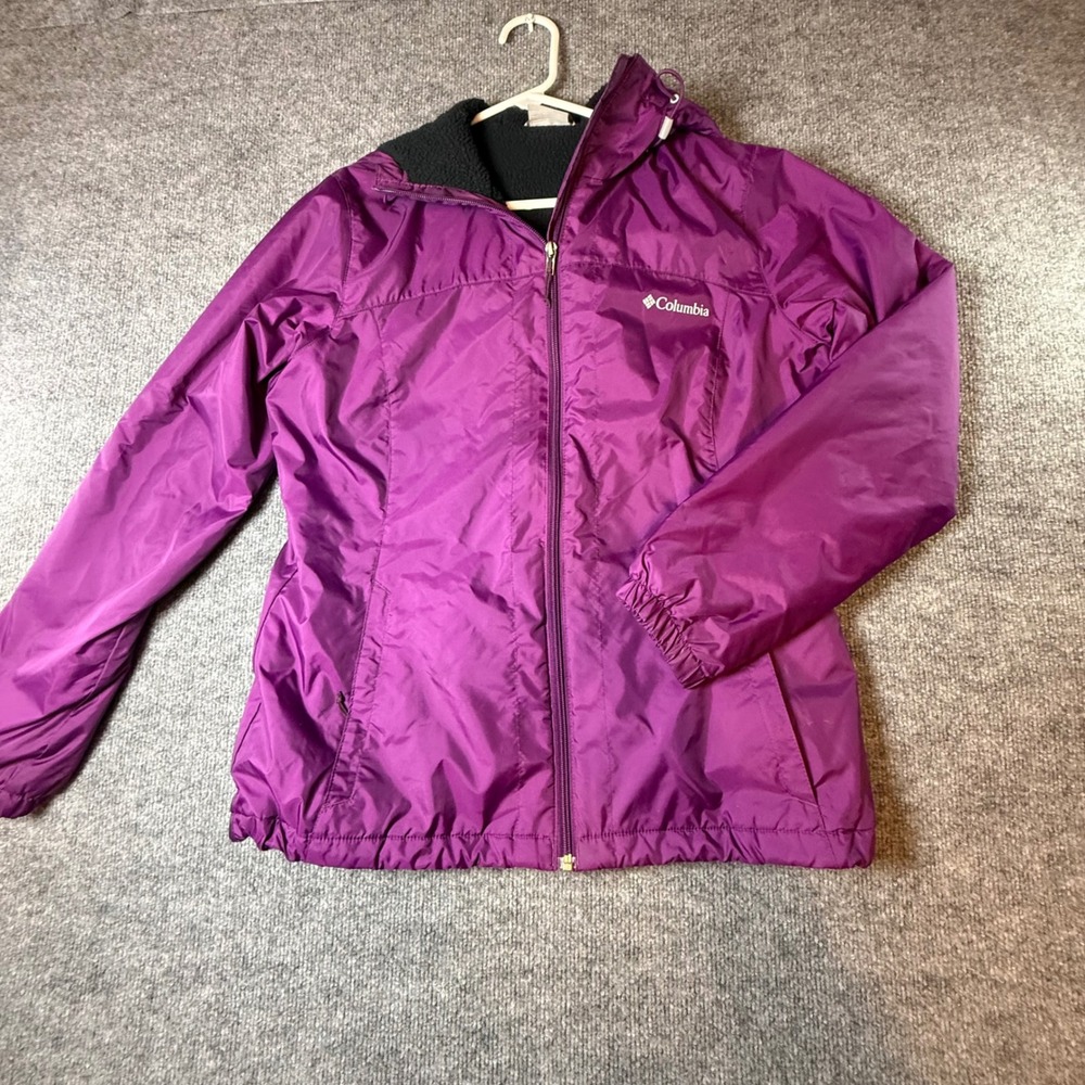Columbia Womens Purple Hooded Fleece Lined Jacket XL0631 Windbreaker Medium
